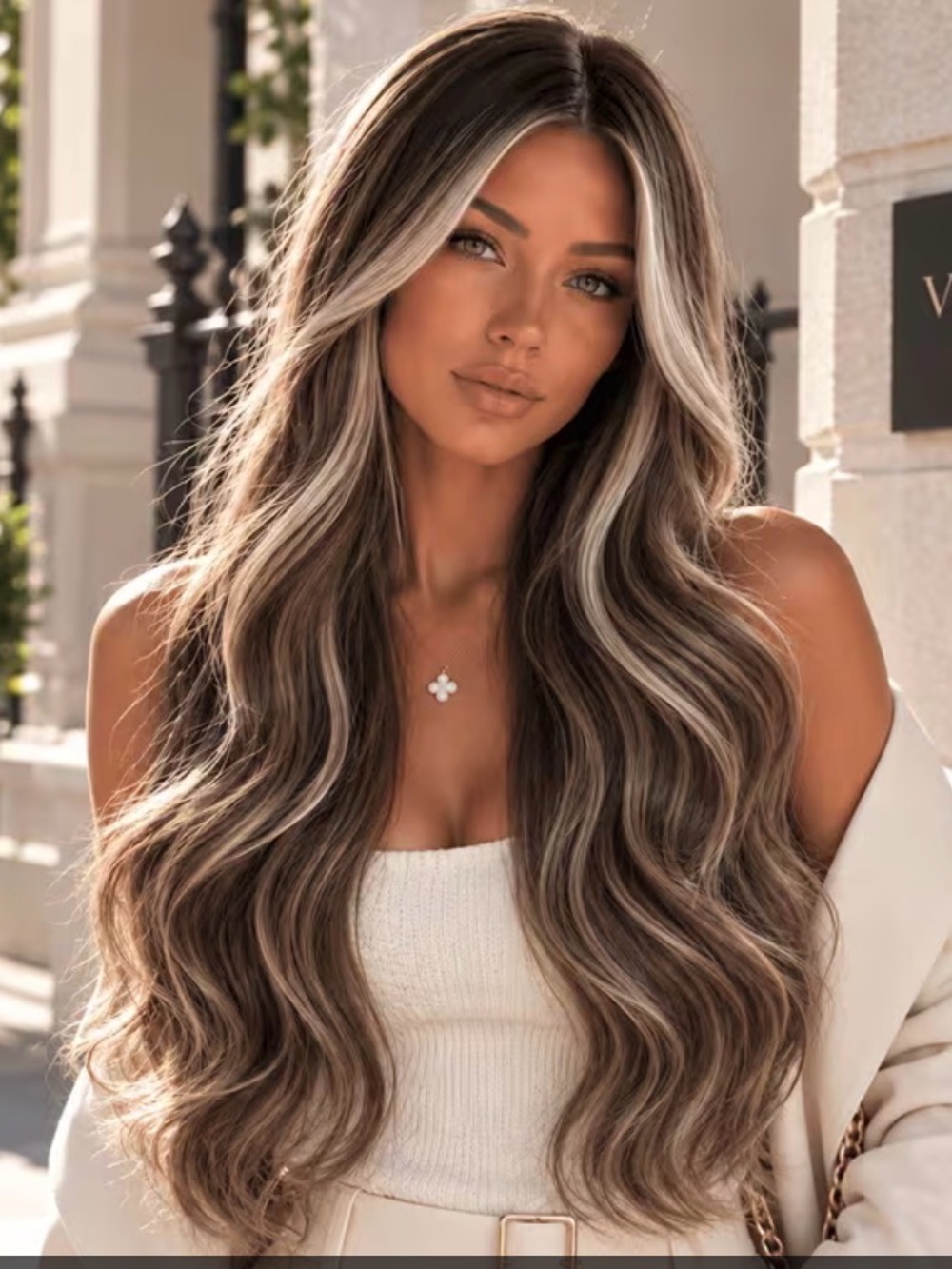 Long Wavy Women's Hair Extension - Ash Brown with Blonde Highlights